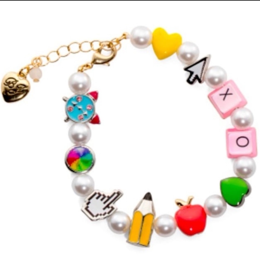 BETSEY JOHNSON SET Back to School Charm & Faux Pearl Necklace & Bracelet NEW NWT - Picture 11 of 16
